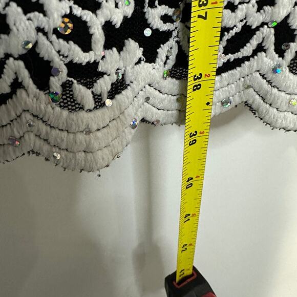 R&M Richards 2 Pcs White Black Lace-like Evening Dress + Jacket, Size 12 Petite - Picture 7 of 12